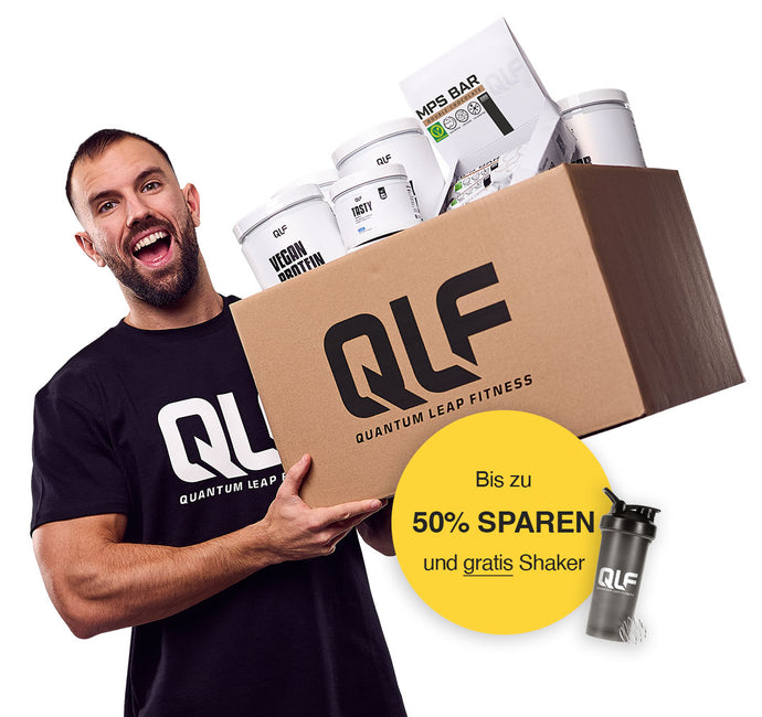 Mann mit Paket mit QLF Produkten in der Hand
