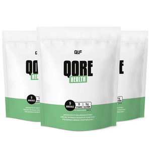 3er Qore Health (einmaliges Angebot) triple pack with clean design highlighting minerals and vitamins for metabolism support