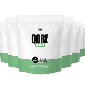 6er Qore Health (einmaliges Angebot) pack showing six white and green resealable bags for metabolism and wellness support