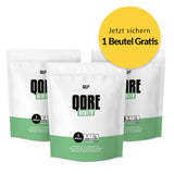 Exklusives Angebot: 3x Qore Health (1x Gratis) showing three white and green supplement pouches, gallery image 1
