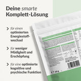 Qore Health packaging side view with nutritional facts and German text highlighting metabolism and cognitive benefits