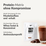 Probierbox Tasty Whey, 5 x 30g inkl. Gratis-Shaker mit Schokoladengeschmack, Whey Isolat und Aminosäurenprofil
