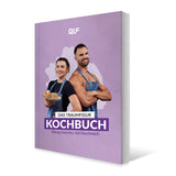 Das Traumfigur Küche Kochbuch mit zwei Personen auf violettem Hintergrund, Galerieposition 1, gesund genießen leicht gemacht